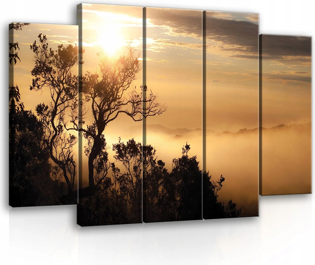 Vászonkép 5 részes Hegyek Fák Természet Ég 3D 150x100