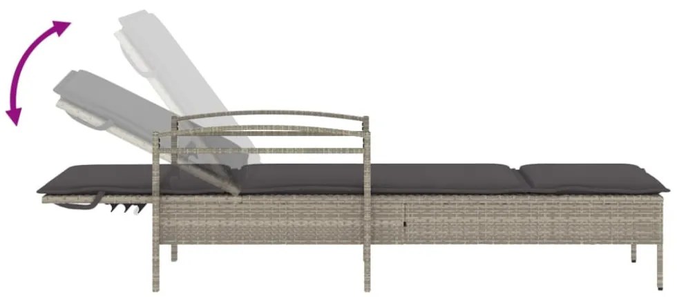 világosszürke polyrattan napozóágy párnával 63x200x81 cm
