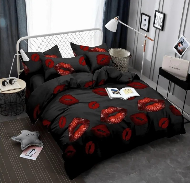 Mikroszálas ágyneműhuzat RED KISS fekete Ágyneműhuzat mérete: 70 x 80 cm | 140 x 200 cm