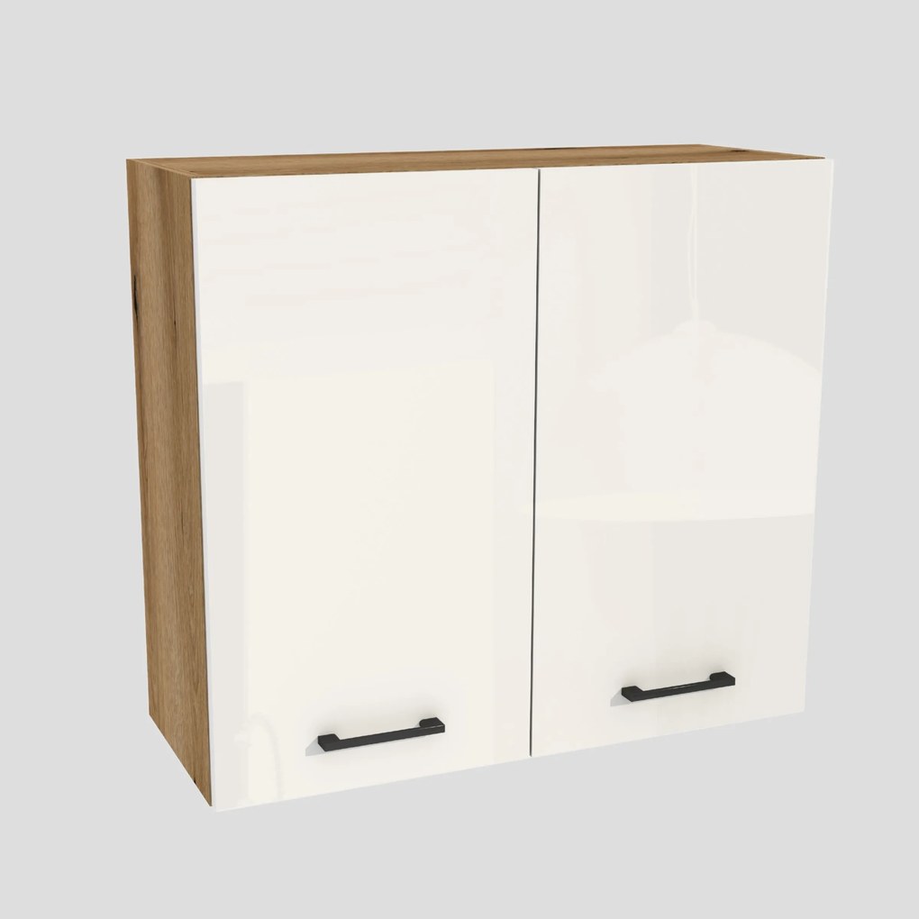 Konyhaszekrény felső 80/72 Capri korpusz tölgy Evoke front fehér akril fényes