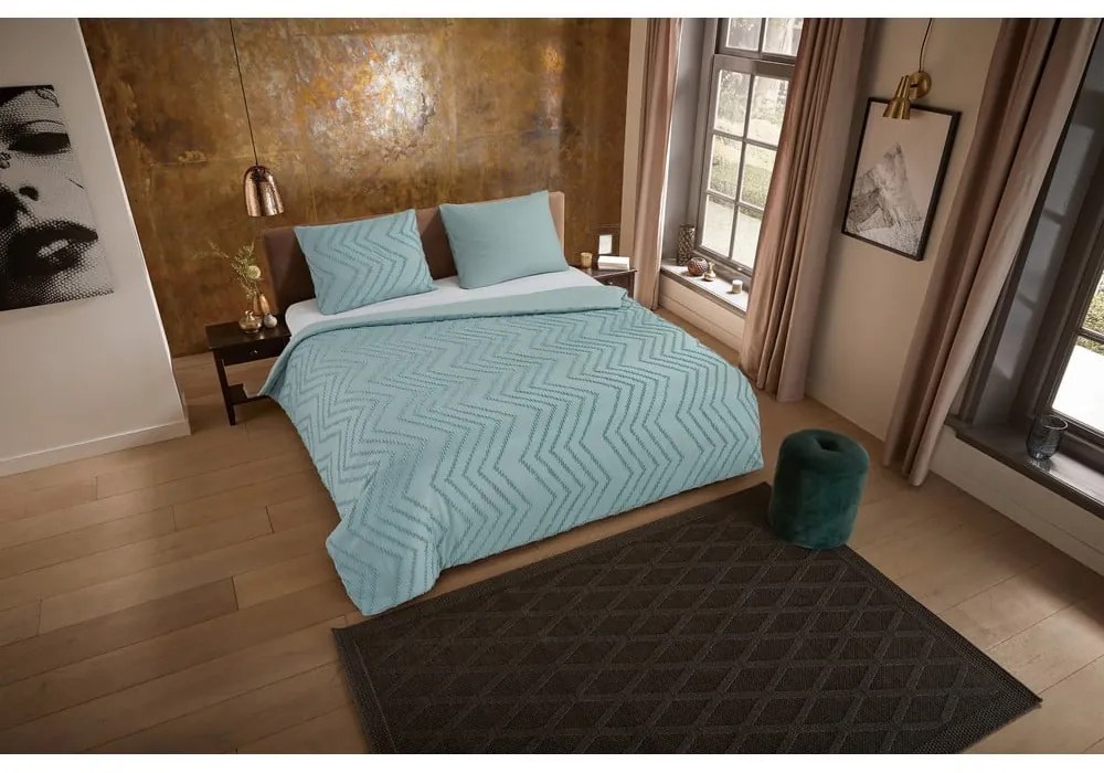 Világoszöld kétszemélyes hosszabbított mikroszálas ágyneműhuzat 200x220 cm Pure Zigzag – Good Morning