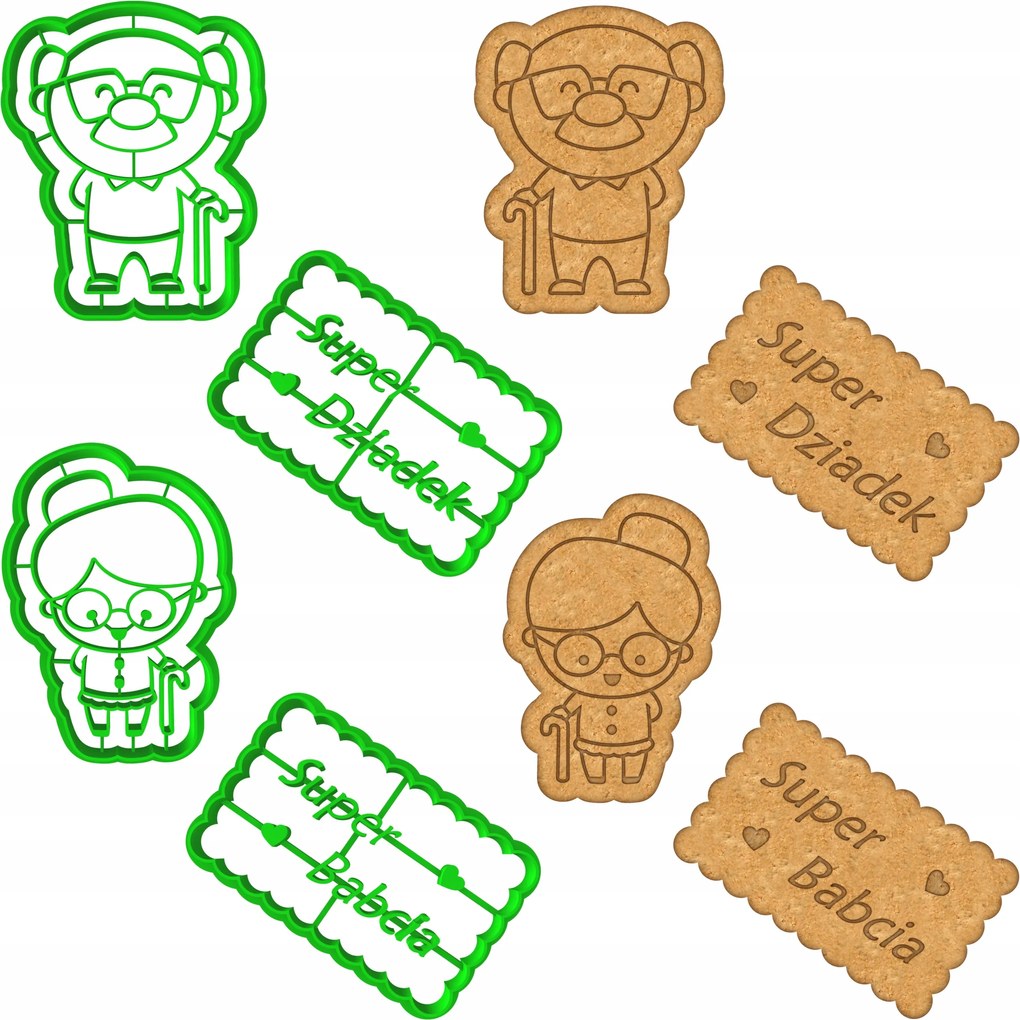 4x Mézeskalács lyukasztó Formák Nagymama És Nagypapa Napjára 4db-os szett