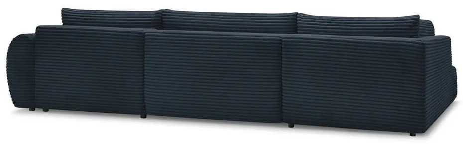 Sötétkék kordbársony kinyitható-tárolóhelyes sarokkanapé (bal oldali-U alakú) Lucien – Bobochic Paris