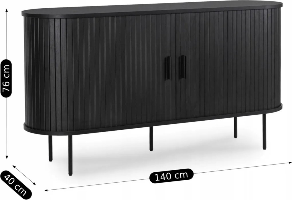 Kétajtós, tolóajtós komód 140 cm méretben, fekete színben TRISH