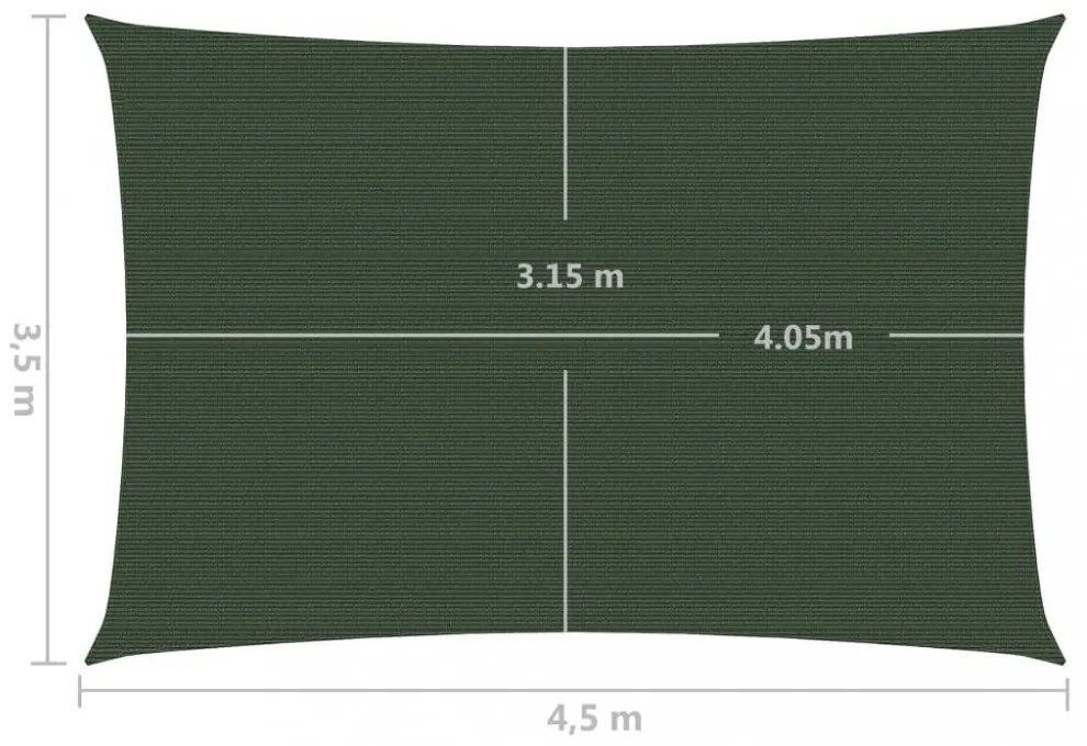 sötétzöld HDPE napvitorla 160 g/m² 3,5 x 4,5 m