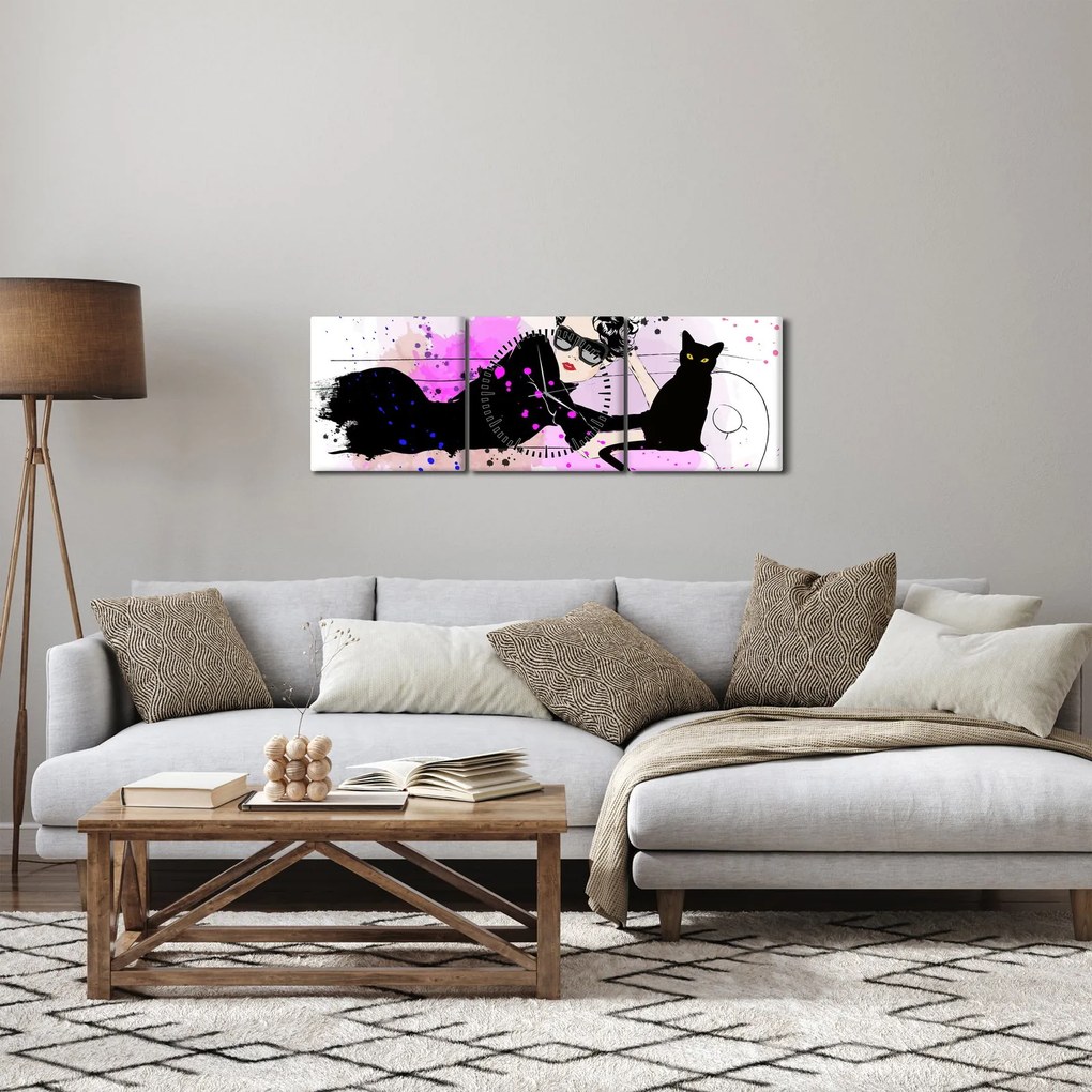 Kép - Nő egy fekete macskával (órával) (90x30 cm)