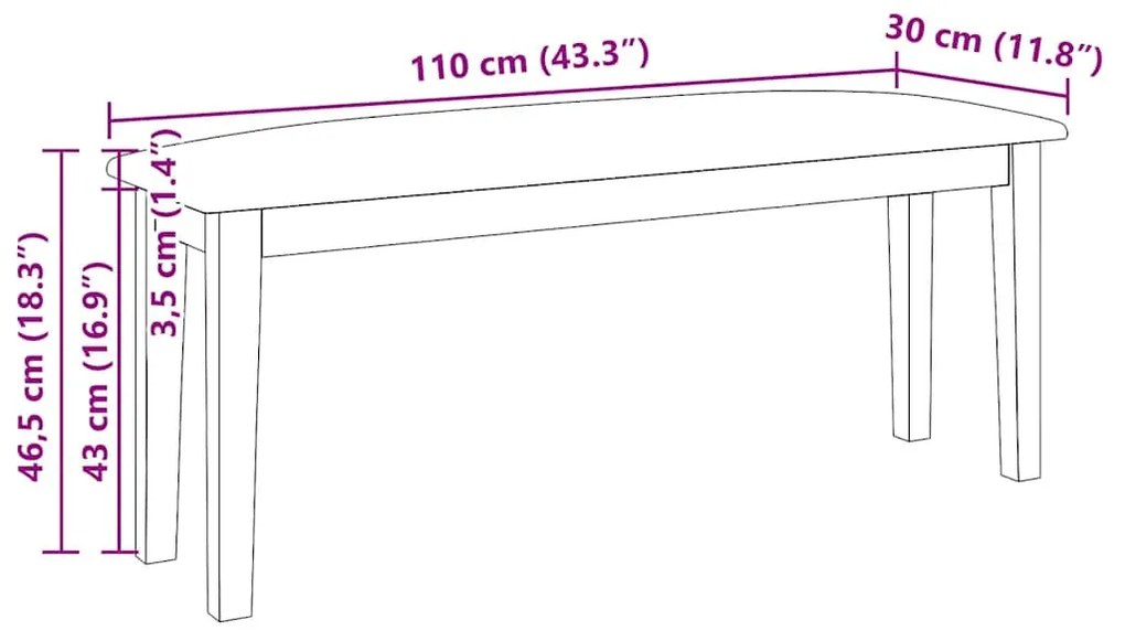 fehér tömörfa gumiból pad 110 cm