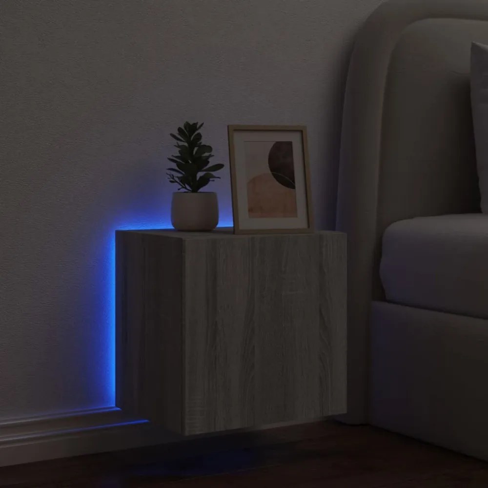 szürke sonoma színű fali TV-szekrény LED-ekkel 40,5x35x40 cm