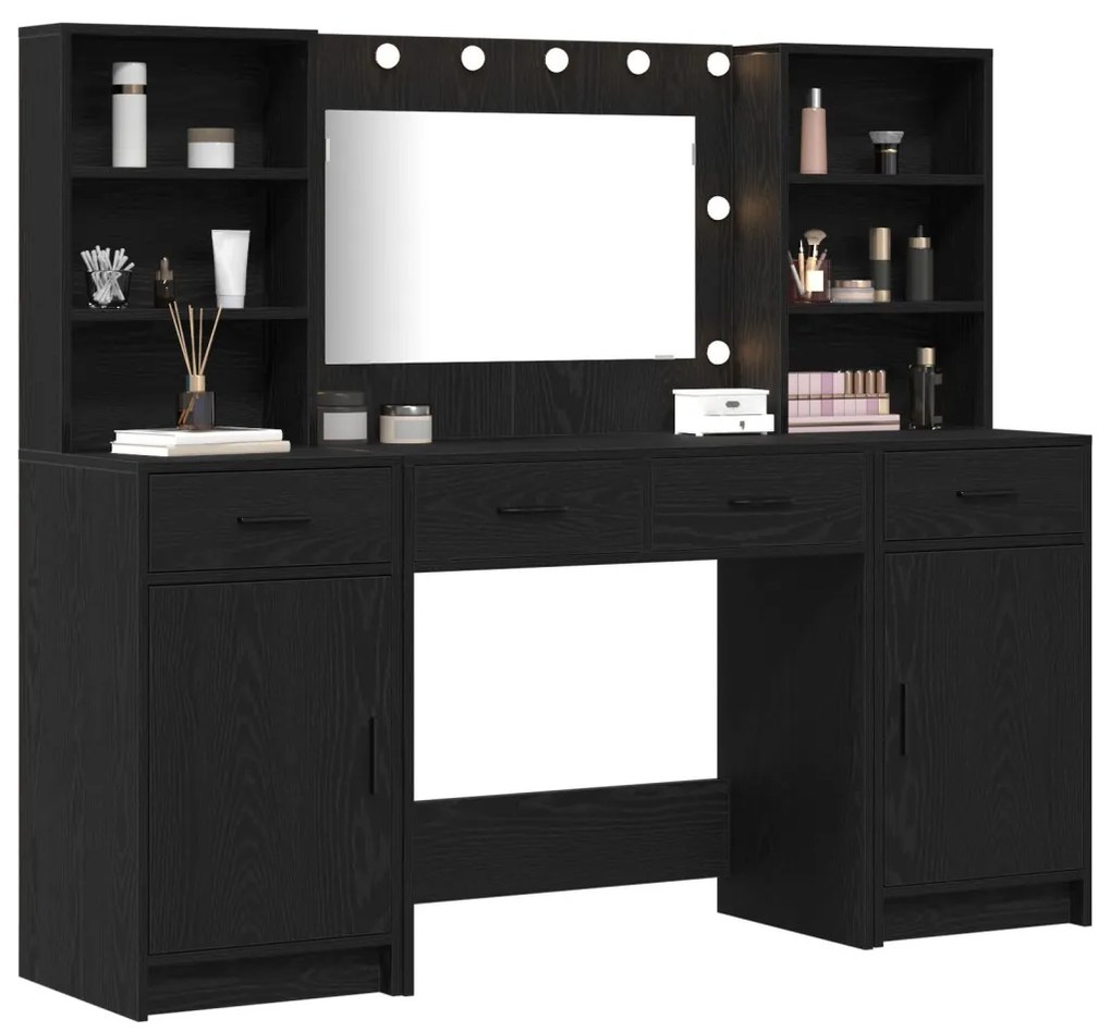 Sminkasztal Készlet 3 pcs Musta tammi 78.5 x 41 x 135 cm