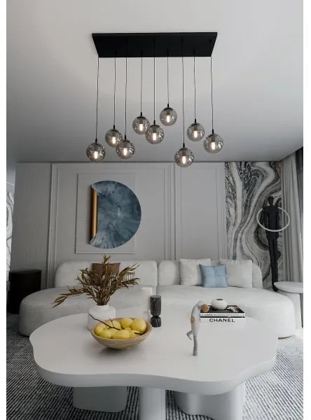 Csillár zsinóron COSMO 9xE14/10W/230V fekete/szürke