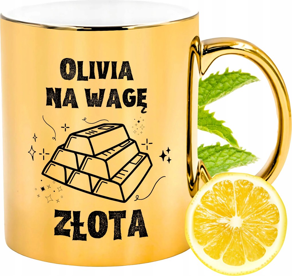 Prémium Arany Csillogó Bögre Olivia Ajándék Nyomtatott Fotóval