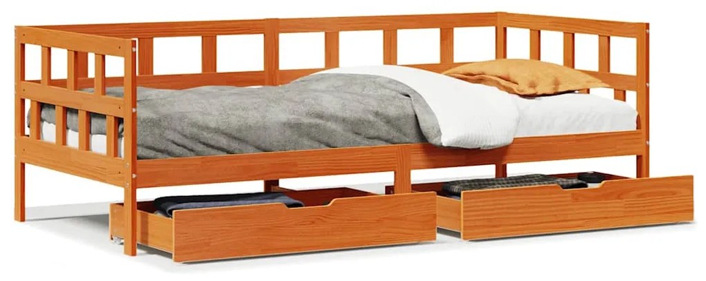 vidaXL viaszbarna tömör fenyőfa kanapéágy fiókkal 80 x 200 cm