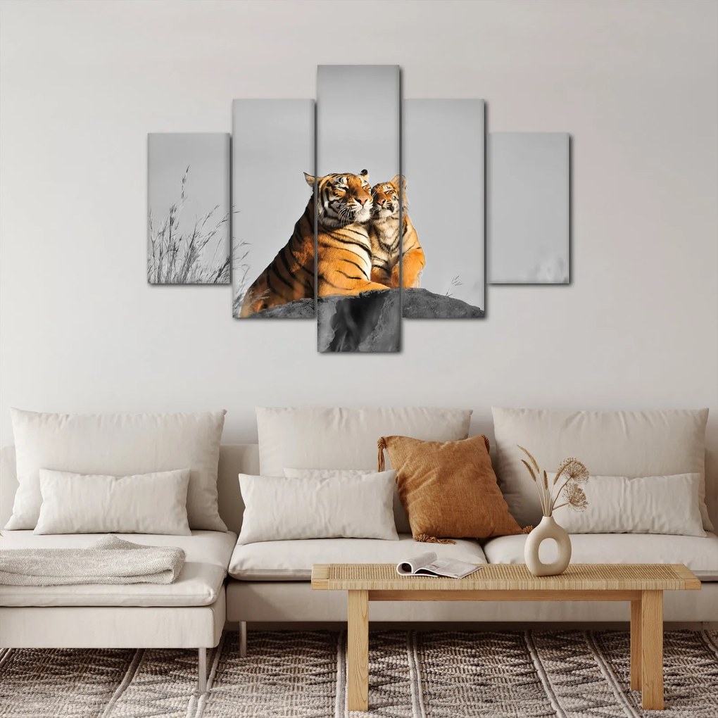 Kép - Tigris és a kölyke, fekete-fehér változat (150x105 cm)