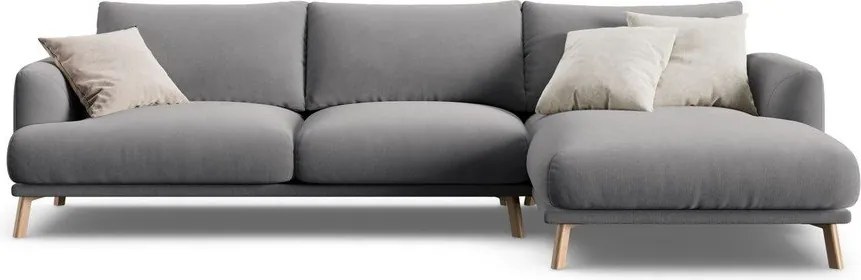 Szürke bársony sarokkanapé (jobb oldali-heverő résszel) Naomi – Micadoni