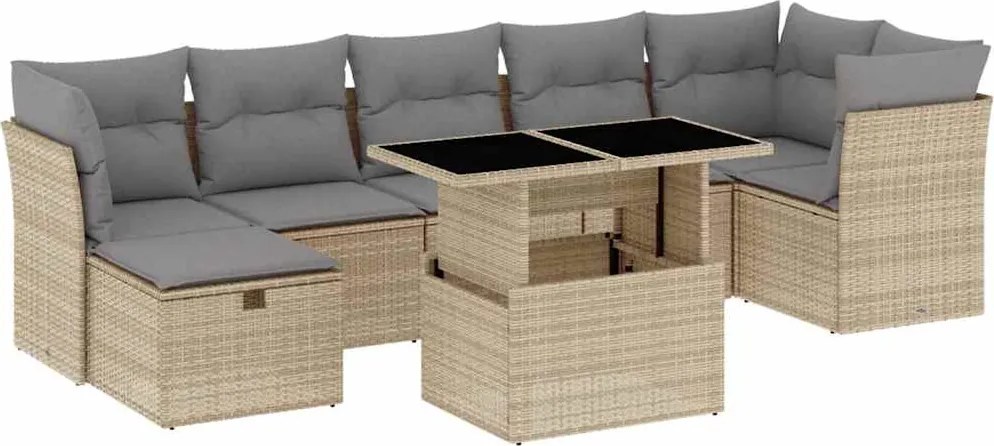 vidaXL 8 részes bézs polyrattan kerti ülőgarnitúra párnával