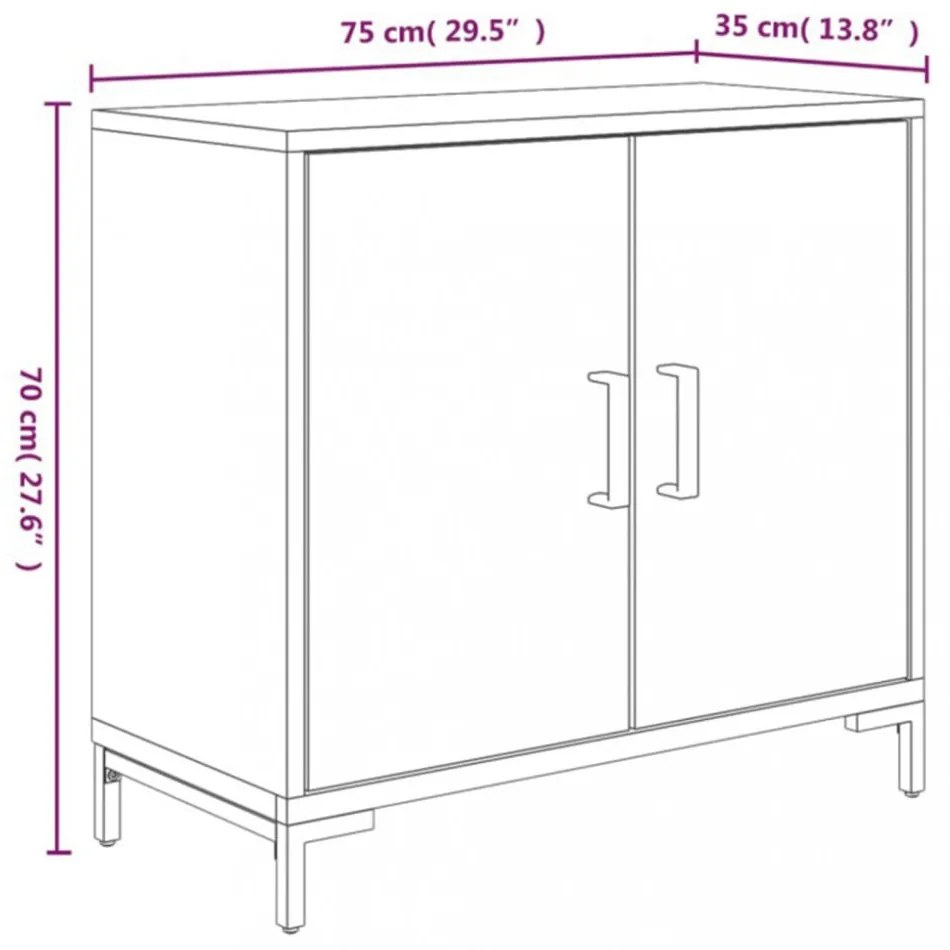 fekete tömör újrahasznosított fenyő tálalószekrény 75x35x70 cm