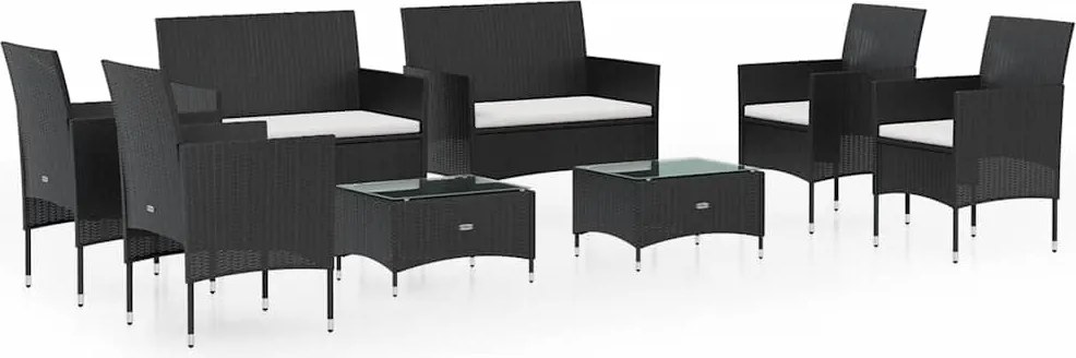 vidaXL 8 részes fekete polyrattan kerti ülőgarnitúra párnákkal