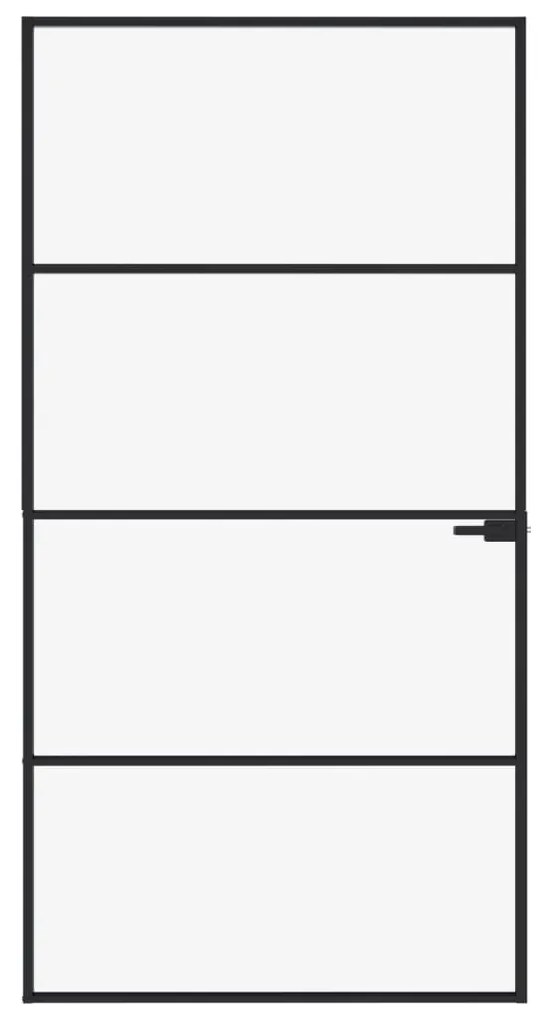Fekete edzett üveg és alumínium vékony beltéri ajtó 102x201,5cm