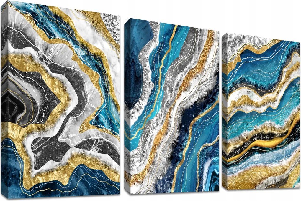 3 db Nordic Tea Blue keretes vászonkép arany márvány textúra 150x70