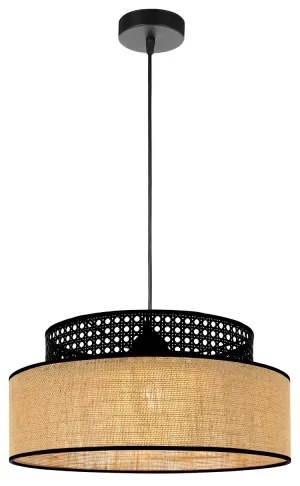 Csillár zsinóron BOHO 1xE27/60W/230V átm. 40 cm fekete/rattan