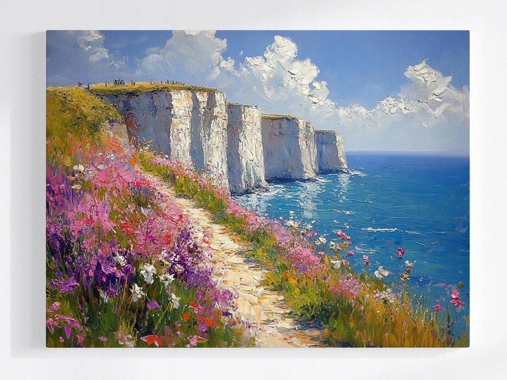 Vászonkép Canvas Sziklák Dover Sziklák Virágok Rét Tenger Nyár 80x60