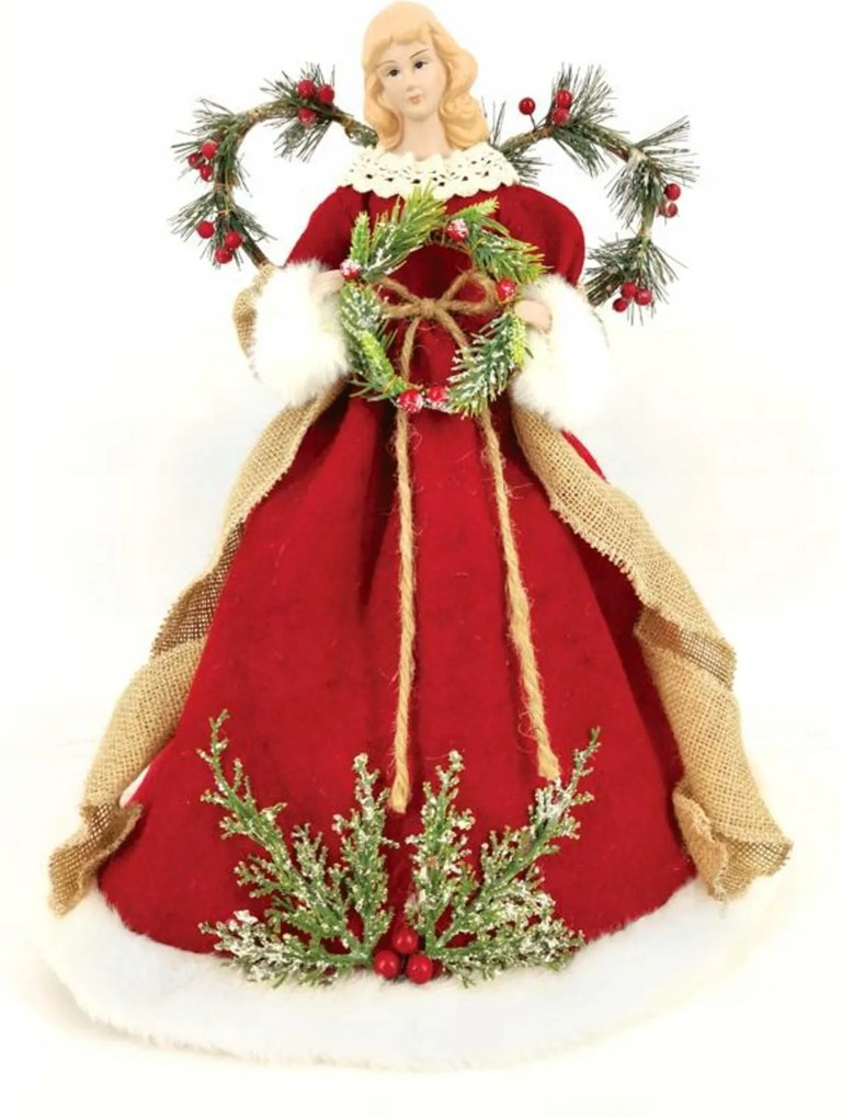 Aca Lighting karácsonyfadísz, angyalka piros ruhában, 40 cm x 124 cm