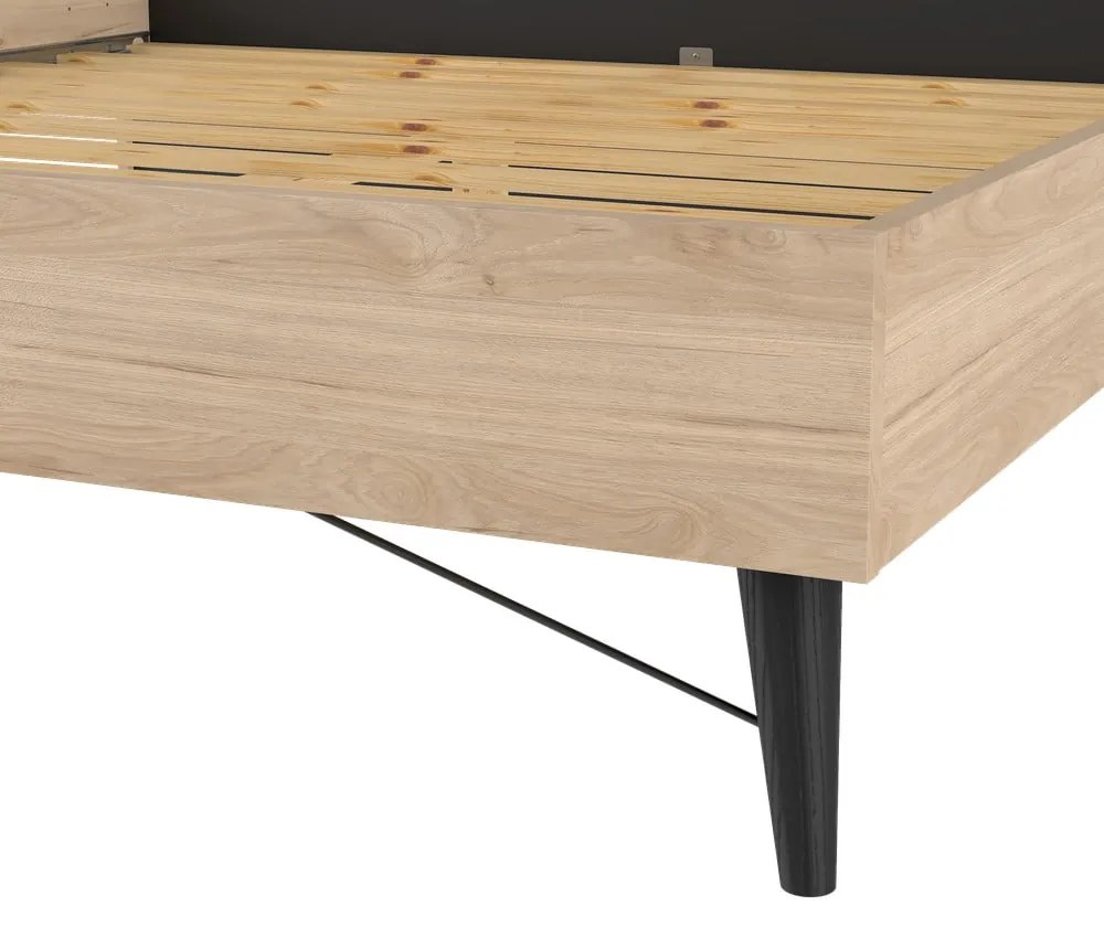 Natúr színű franciaágy ágyráccsal 180x200 cm tölgyfa dekorral Ry – Tvilum