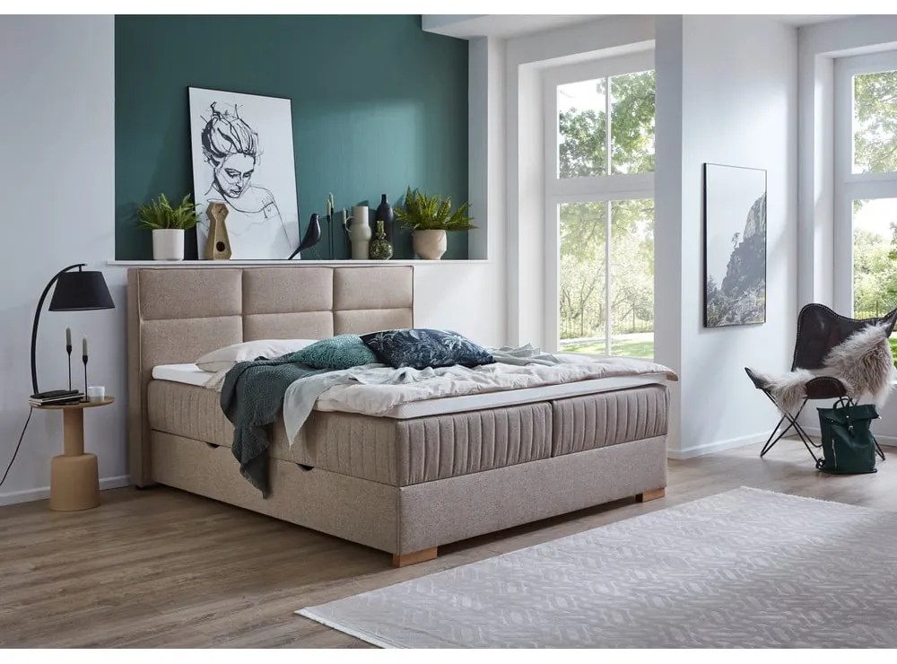 Bézs ágyneműtartós boxspring ágy 180x200 cm Tambo – Meise Möbel