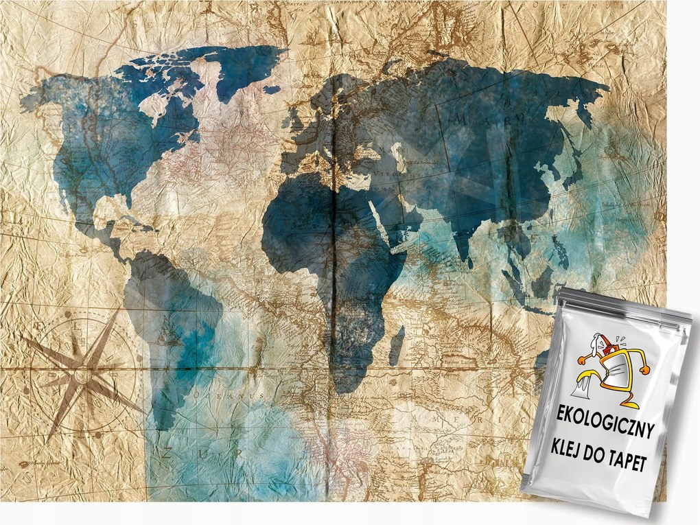 Fotótapéta Flizelina Térkép Világ Földrajz Pergamen Vintage 200x140 ragasztó