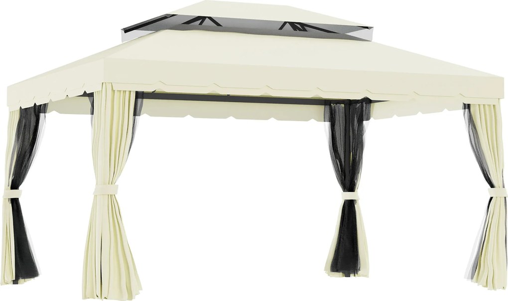 Outsunny Kerti Pavilon Marquee Dobl Roof Leszedhető Falakkal és Szúnyoghálóval 4 x 3 m Krém | Aosom