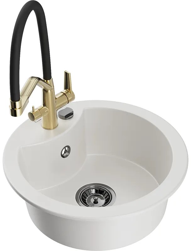 Mexen Diego 1-medencés gránit mosogató Duo konyhai csappal, fehér - 6512-20-671701-57-B