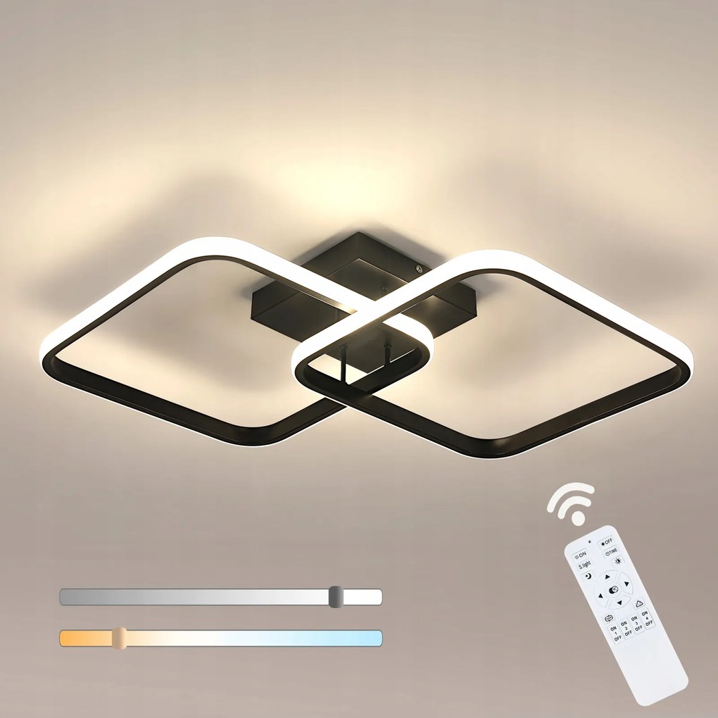 Led Mennyezeti Lámpa, Csillár, Fekete, Négyzet Alakú, Modern, Távirányítóval, 50W