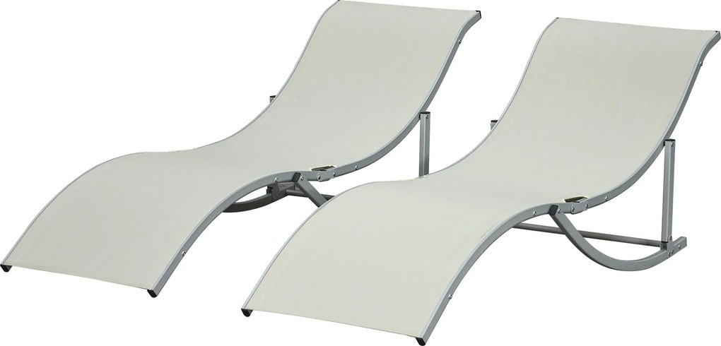 Outsunny 2 db napozó kerti szék szövet lounger relax szék ergonómikus alumínium textilin bézs 165 x 61 x 63 cm | Aosom