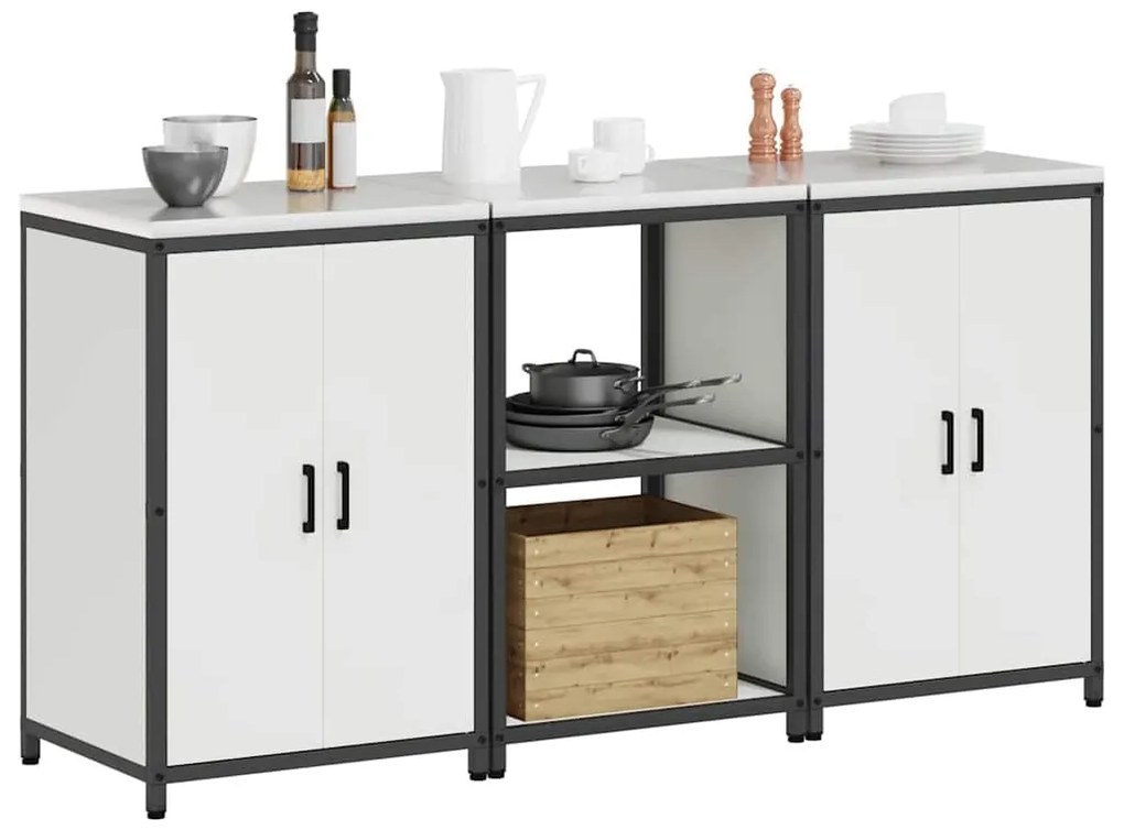 Konyhai Tároló Készlet polcokkal 3 pcs Fehér 180 x 50 x 92 cm