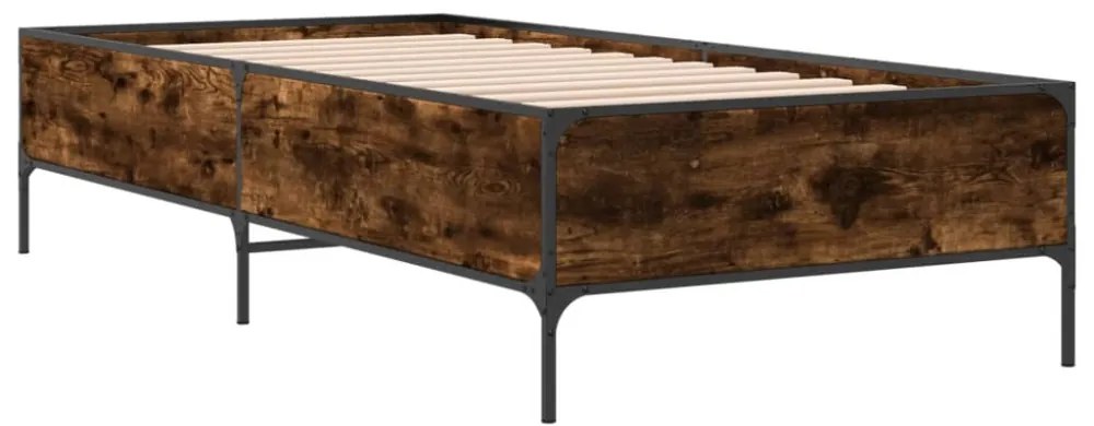 füstös tölgyszínű szerelt fa és fém ágykeret 100 x 200 cm