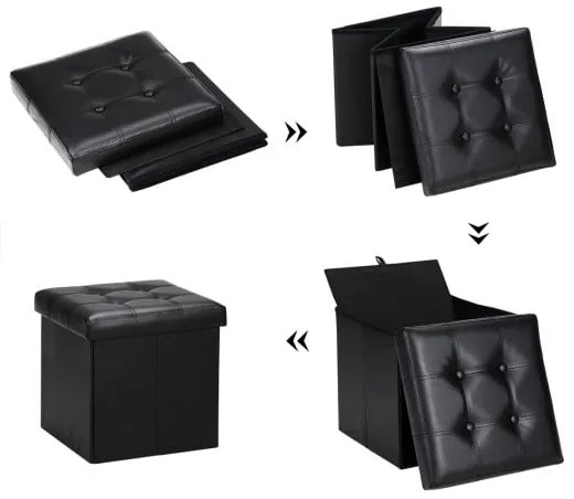Casaria® Tárolós puff 38x38x38 cm - fekete