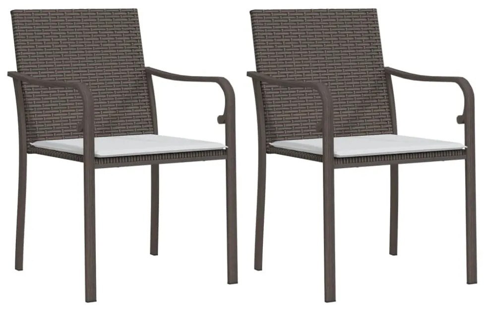 2 db barna polyrattan kerti szék párnával 56 x 59 x 84 cm
