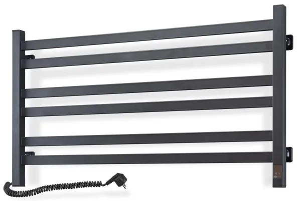 Fürdőszobai törölközőszárító radiátor termosztáttal AVANGARD 316W/230V 50,6 cm IP44 fekete, bal oldali