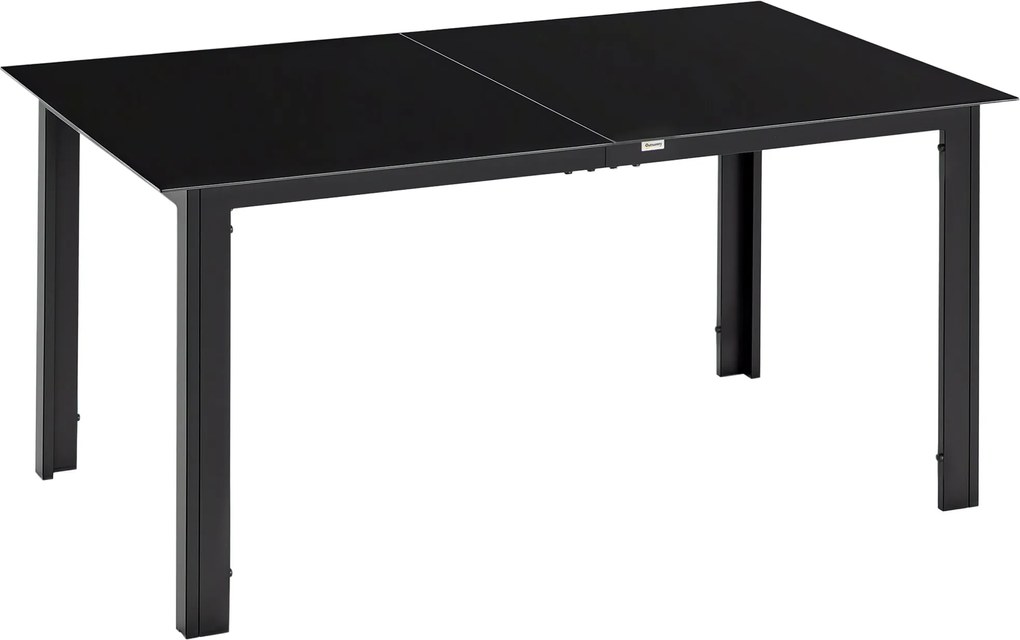 Outsunny 150 x 90 cm Vízálló Alumínium Kerti Asztal Üveg Asztallappal, Büfé Asztal, Kemping Asztal 6 Személynek, Kültéri Étkező Asztal Kerthez, Terasz