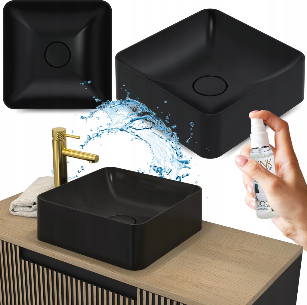 Mosdókagyló Fekete Fürdőszobai 40 cm Négyzet Alakú 6in1 Konglomometer