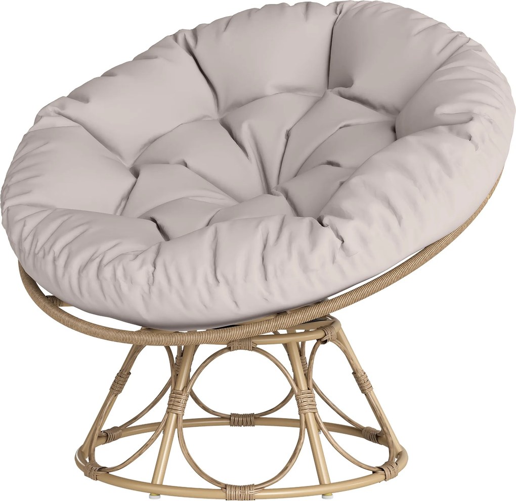 Outsunny Papasan Szék Rattan 360° Forgatható Kosárszék Ülőpárnával 100 cm Átmérőjű Kerek Kültéri Rattan Forgatható Pihenőszék a Nappaliba, Kertbe, Erk