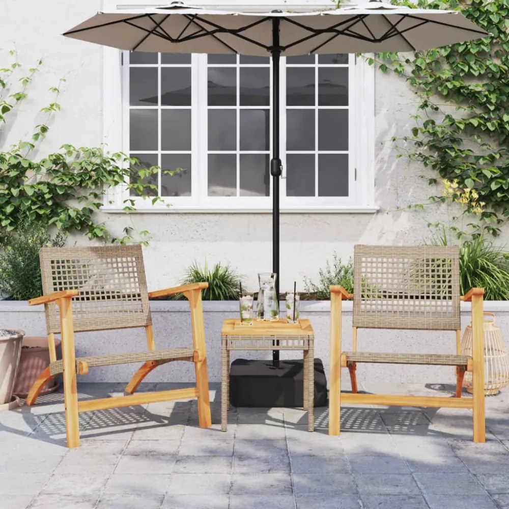 vegyes bézs polyrattan és akácfa kerti asztal 38 x 38 x 42 cm