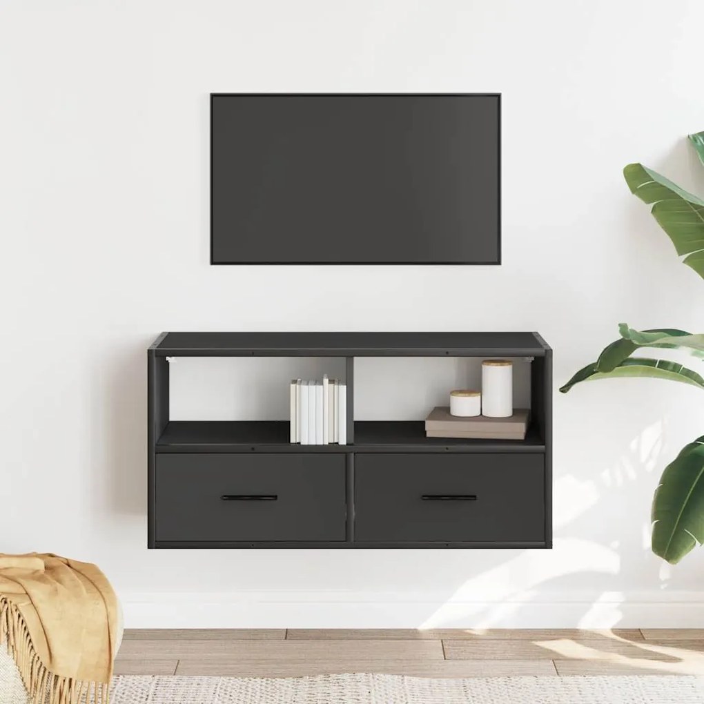 fekete szerelt fa és fém TV-szekrény 80x31x39,5 cm