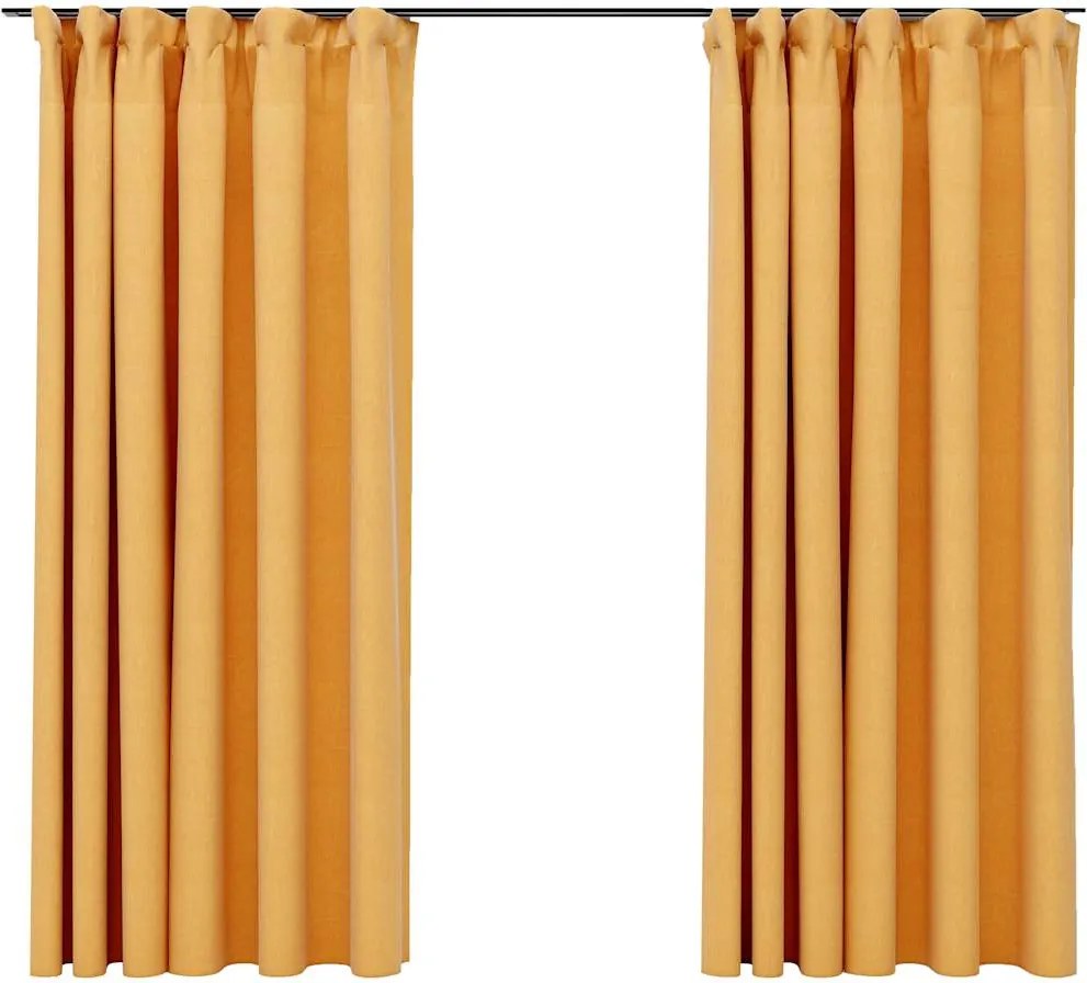 vidaXL 2 db sárga vászonhatású sötétítőfüggöny kampókkal 140 x 175 cm