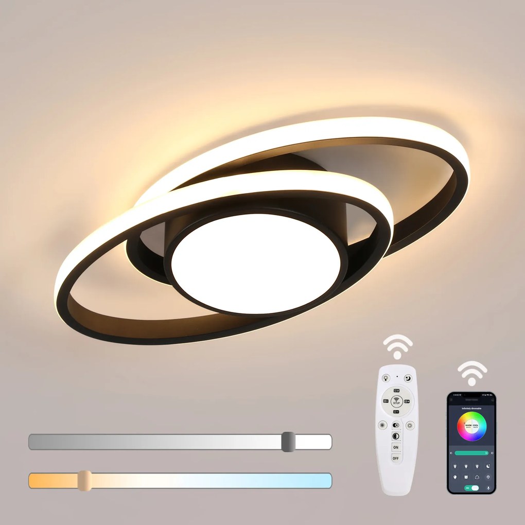 Lampa Sufitowa Plafon Led Wiszaca Czarna Nowoczesna Ściemnialna+pilot 39W