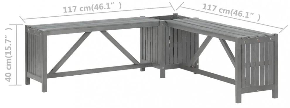 szürke tömör akácfa kerti sarokpad ültetővel 117 cm