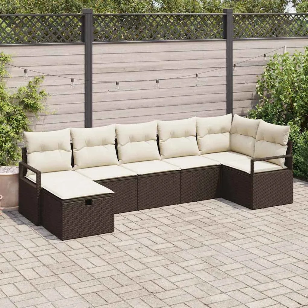 Kerti Kanapé Szett 7 pcs Barna és krémszínű 287 x 122 x 85 cm