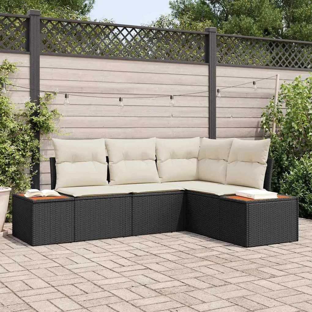 Kerti Kanapé Szett 4 pcs Fekete és krémszínű 209 x 154 x 85 cm