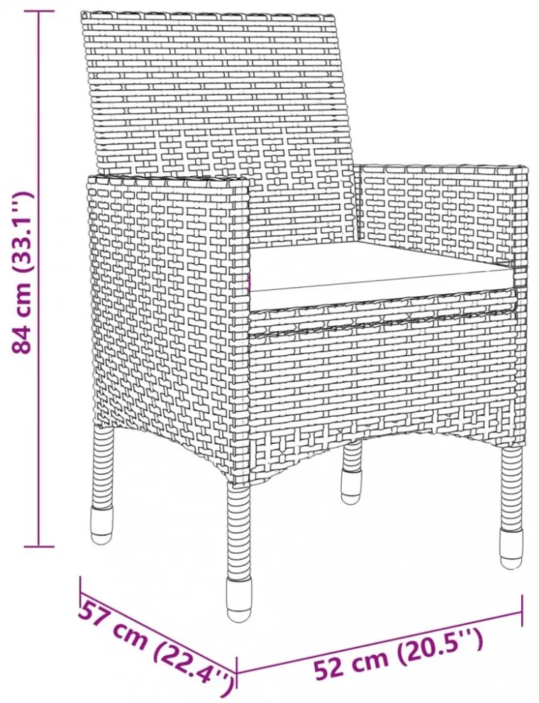 vidaXL 3 részes szürke polyrattan kerti étkezőgarnitúra