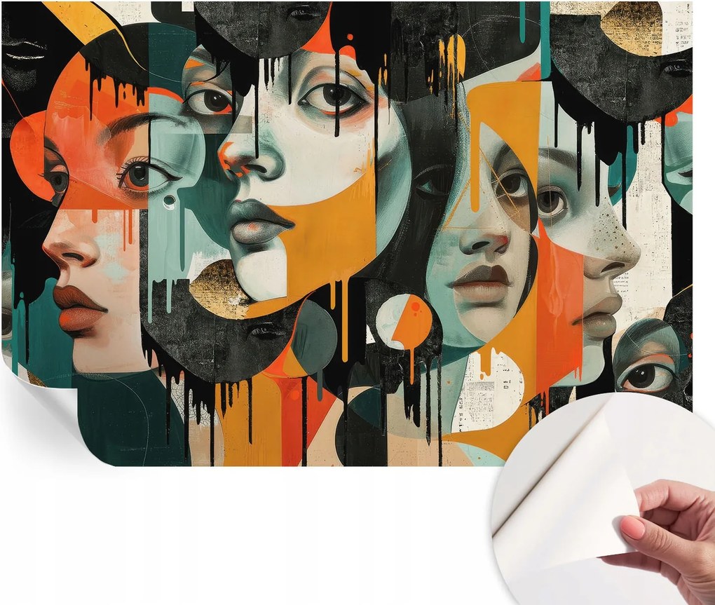 Öntapadós tapéta Divatos 3D fali ragasztóval Színes arcok 104x70 cm